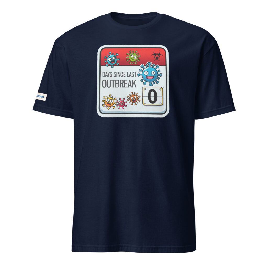 Pandemic board game t-shirt with colourful virus icons
